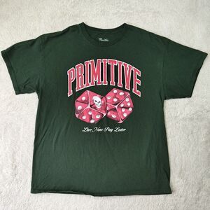 Primitive Apparel T-Shirt Men's XL Green Dies Casino Skull Live Now Pay Later